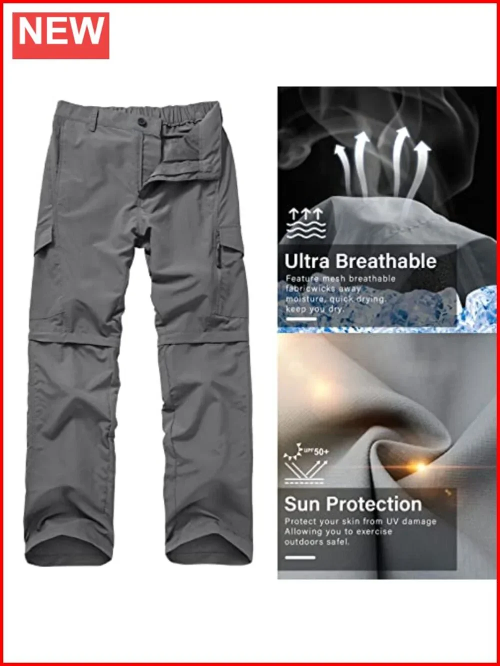 Hiking Pants Quick Dry Lightweight Fishing Convertible Zip Off Safari Trousers